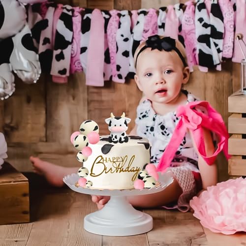 MEMOVAN Pink Cow Cake Topper Farm Cake Topper Decorations - color: Cow