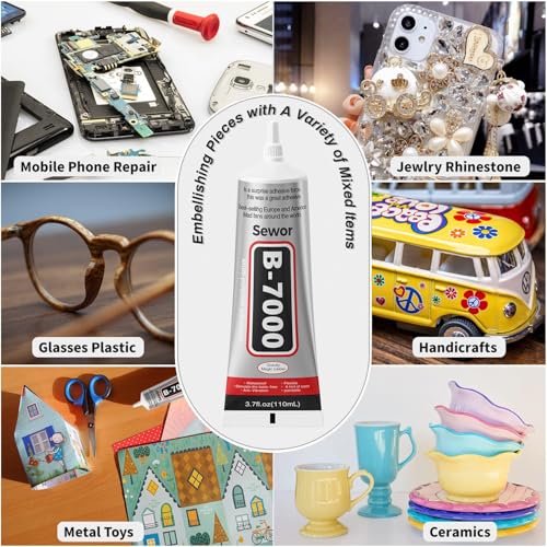 B-7000 Glue Clear for Rhinestone Crafts, Jewelry and Bead Adhesive B7000 Semi Fluid High Viscosity Glues for Clothes Shoes Fabric Cell Phones Screen Repair Metal Stone Nail Art Glass
