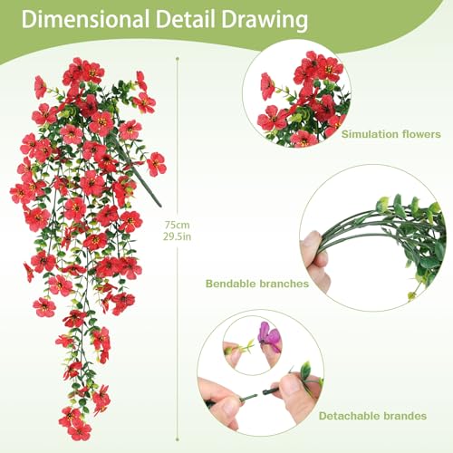 Artificial Hanging Flowers for Outdoors Spring Summer Decor - color: Red Purple