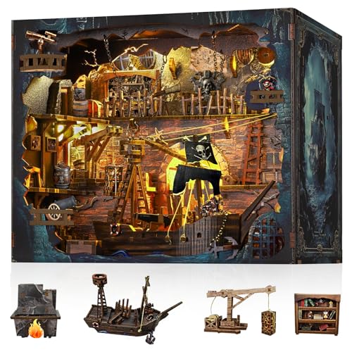 NookMaster Book Nook Kit, 3D Wooden Puzzle for Adults (Pirate Bay) - color: Pirate Bay