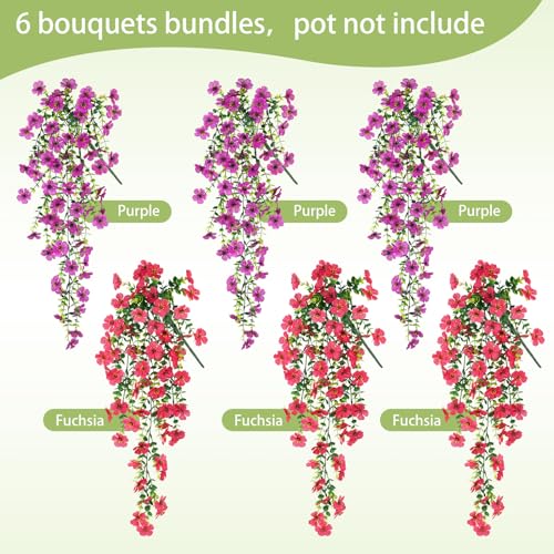Artificial Hanging Flowers for Outdoors Spring Summer Decor - color: Fuchsia Purple