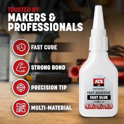 ACS Universal Thin Glue 1oz (25g) - Ultra-Fast Drying Fast Glue Gel for Wood, Leather, Rubber, Plastic & More - Precision Low Viscosity Adhesive - size: Fast Glue Gel