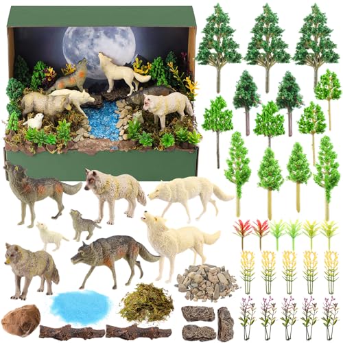 48 Pcs Woodland Wolf Diorama Kit Habitat Project Box Set - color: Wolf