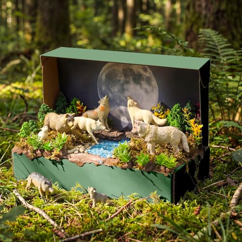 48 Pcs Woodland Wolf Diorama Kit Habitat Project Box Set - color: Wolf