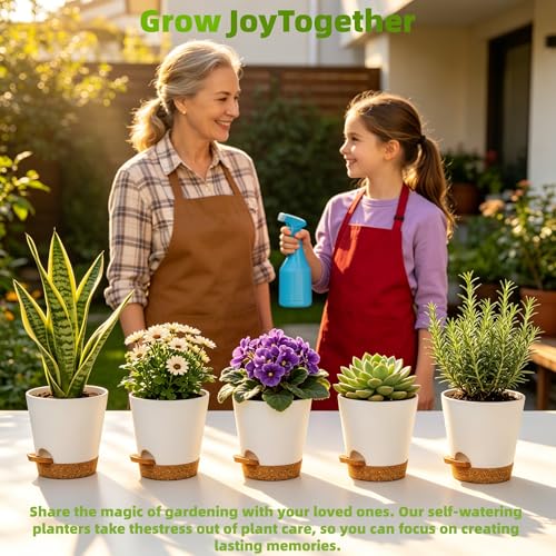 12 Pack 4 Inch African Violet Pots Self Watering, Self-Watering Planters with Drainage Holes & Reservoir, White Brown Plastic Pots for Indoor Outdoor Plants, Succulents & Flowers - color: White Brown, size: 4 inch 12pcs