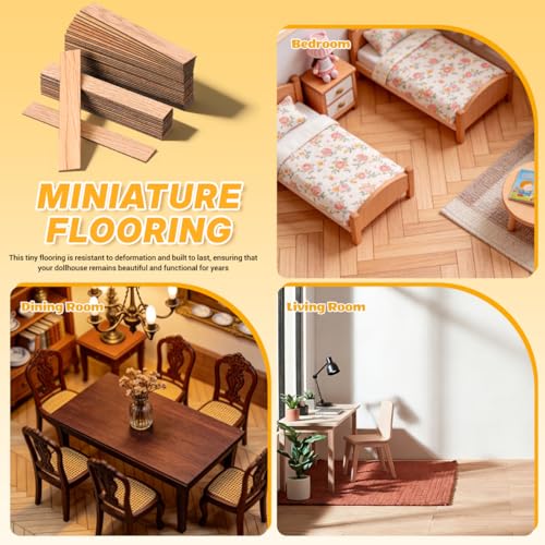 TOYANDONA 40 Pcs Miniature Dollhouse Wallpaper and Flooring Peel and Stick Miniature Wood Flooring Tiles for Doll House Mini DIY Self Adhesive Dollhouse Accessories for 1:12 Scale Doll House - color: Light Brown