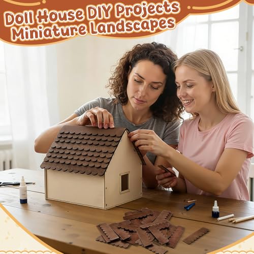 Wenqik 100 Strips Dollhouse Roof Shingles, Brown - color: Brown