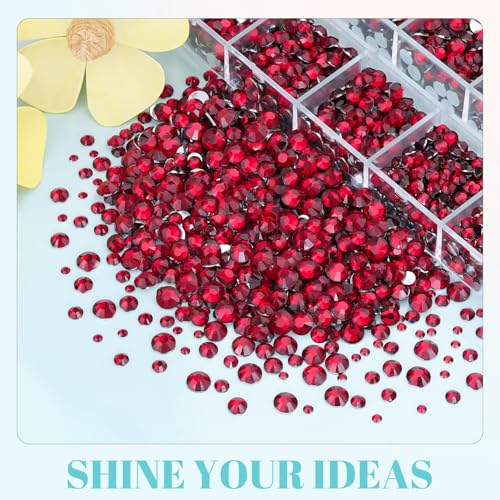 6100Pcs Resin Rhinestones for Crafting with 2Pcs 10ml B7000 Jewelry Glue, 1 Box Flatback Crystals Diamond (Dark Red) for Bedazzling Crafts DIY Nail Art，Non Hotfix Gems for Clothing Shoes Tumblers - color: Dark Red, size: 1 Small Pack + 2Pc Glue