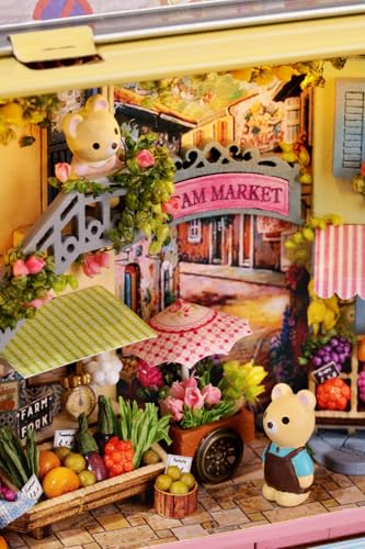 MAGQOO Miniature Dollhouse Kit Box Theater Kit Miniature Room Kit 3D DIY Wooden Doll House Kit with Furniture 1:100(Lucky Market) - color: Lucky Market