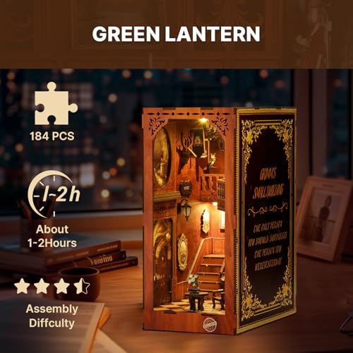 Book Nook kit,DIY Green Building Model Craft Kit with LED Lights,The Miniature Dollhouse Kit Tiny House for Adults Bookshelf.（Green Building） - color: Green Building