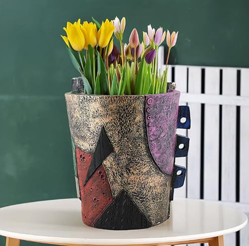 Picasso Abstract Resin Flower Pots Colorful Unique Face Planters Pots Head - color: Mayan Face
