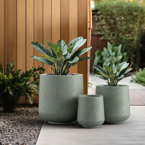 Kante Set of 3 Mint Green Concrete Curved Planters 16.5" 13" 9.4" Dia - color: Mint Green, size: Set of 3: 15.3" + 11.6" + 8.2" D