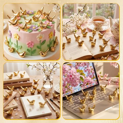Sieral 150 Pcs Gold Mini Bird Figurines Miniature Resin Bird Statues - color: Gold