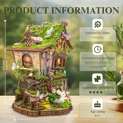 3D Wooden Puzzle Tree House Miniature House Kit with LED Lights - color: Rowan's Treehouser