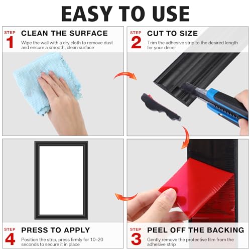 118 Inch x 2.36 in Peel and Stick Wall Molding Trim Black Chair Rail Panel Flexible Self Adhesive 3D Crown Moulding Trim for DIY Home Wall Decor Mirror Protection Door Cabinet Frame(Stylish) - color: Black, size: 118 Inch X 2.36 in, style: Stylish