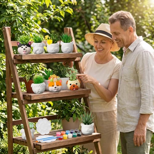 Hushee 12 Sets Ceramic Succulent Pots to Paint with Drainage - color: Dog