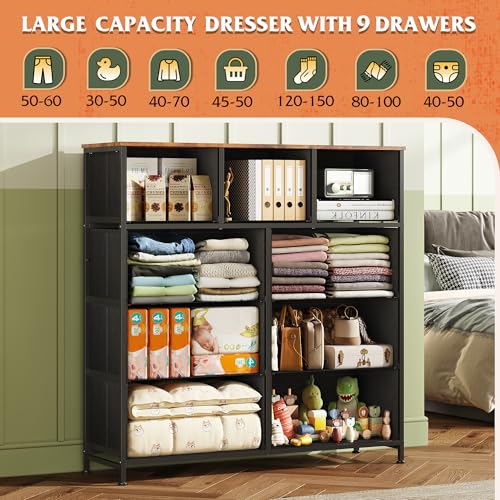 WLIVE Tall Dresser for Bedroom, 9 Drawer Chest of Drawers, Pattern - color: Pattern