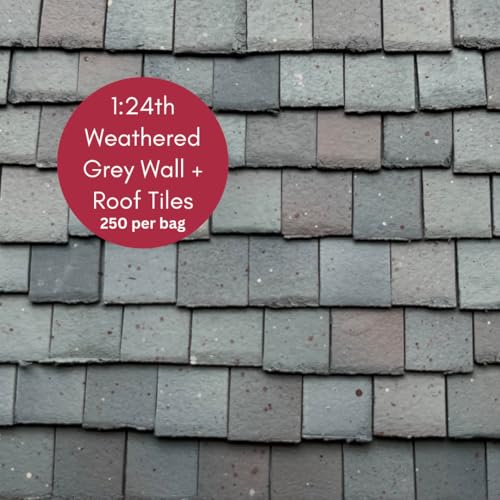 250 Pieces 1:24th Scale Dolls House Miniature Styrene Roof Tiles in Weathered Grey