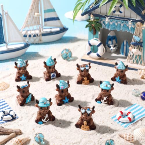 Yaomiao 60 Pcs Mini Coastal Highland Cow Figurines Bulk Resin Cow Statues - style: Summer Nautical