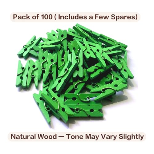 LWR CRAFTS Wooden Mini Clothespins 100 Per Pack 1" 2.5cm (Classic Green) - color: Kelly/Classic Green