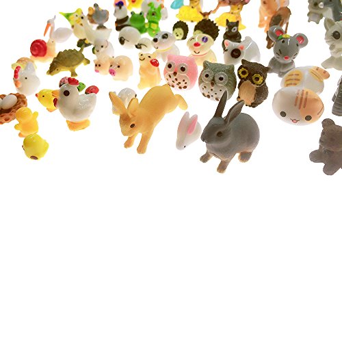 Miniature Animals 65pcs Mini Resin Decoration Set for Childrens Birthday Party Kids Presents Doll House Pretend Play Toys DIY Garden Flowerpot Succulent Planter