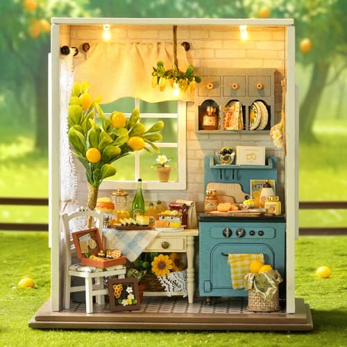 CUTEROOM DIY Miniature House Building Kit for Adults with LED Lights - Realistic Mini Dollhouse Model & Wooden Furniture, Creative Craft Kit for Home Decor Gift- Sunshine Season - style: Sunshine season