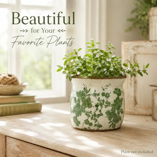Doysayes Vintage Ceramic Flower Pot for Indoor Plant with Drainage Hole - color: Green