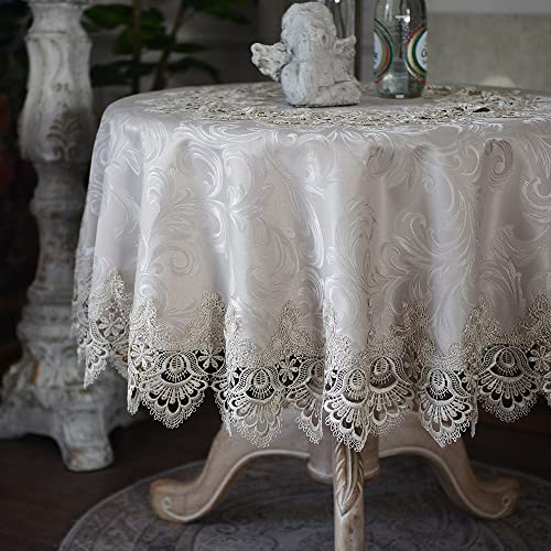 ARTABLE Stone Lace Round Tablecloth Small Table Topper Macrame 47 Inch - color: Stone, size: 47" (Round)