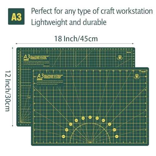 Headley Tools 18"x12" Thickened Self Healing Cutting Mat, A3 Rotary Cutting Sewing Mat for Crafts, Double Sided 5-Ply Table Cutting Board for Fabric Quilting Leather Arts Hobby Project, Green - color: Dark Green, size: 17.7"L x 11.8"W