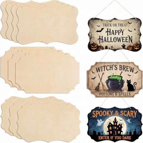 Patelai 10 Pcs Blank Wood Signs Unfinished Plaques with Ropes,3 Styles - style: 3 Styles