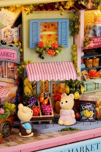 MAGQOO Miniature Dollhouse Kit Box Theater Kit Miniature Room Kit 3D DIY Wooden Doll House Kit with Furniture 1:100(Lucky Market) - color: Lucky Market