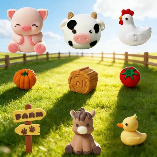 Farm Animal Figurines Set 9-Piece Cute Plastic Miniatures For Cake Toppers, Fairy Garden Decor, DIY Crafts And Party Favors