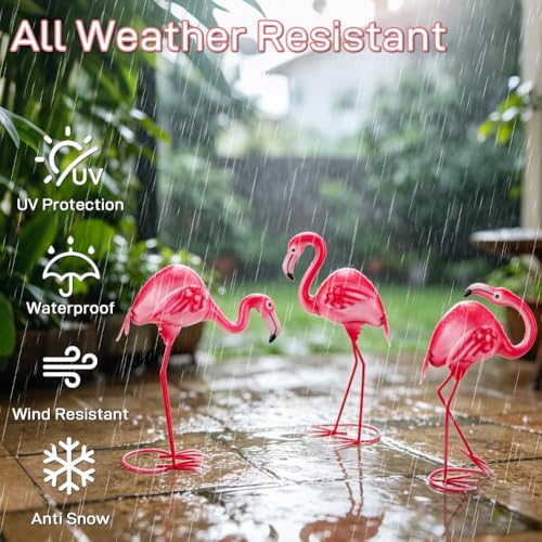 3Pcs Pink Flamingo Garden Statues 15" Metal Flamingo Luau Party Decorations - color: 3 Pack Flamingo