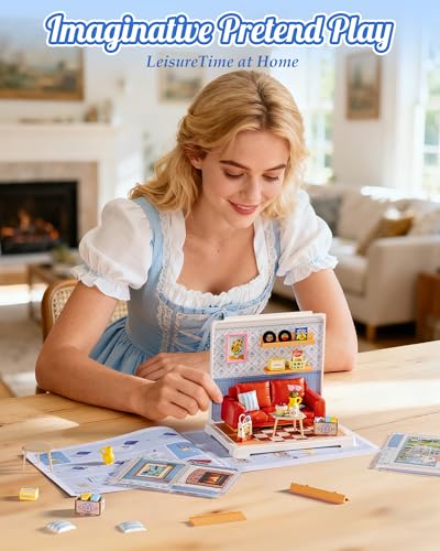 ROBOTIME Super Creator Kits, Plastic Mini House, Expandable Plastic Craft, DIY Miniature House Kit, Tiny Living Room Making Kit Model Craft Hobby Unique Gift (Country Blue Lounge) - color: Country Blue Lounge