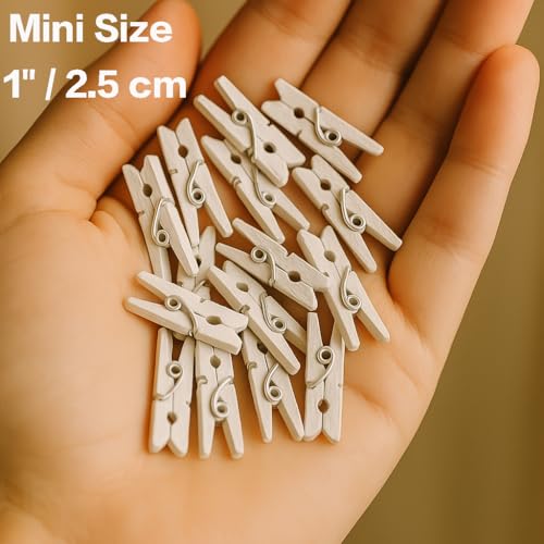 LWR CRAFTS Wooden Mini Clothespins 100 Per Pack 1" 2.5cm (White) - color: White