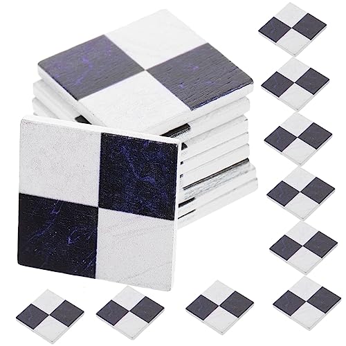 Toyvian 27 Pcs Dollhouse Miniature Flooring Tiles, 1:12 Scale Wooden Floor Boards - Black & White Checkered Design - Mini Dollhouse Furniture Accessories for Kids DIY Crafts - size: 3x3cm