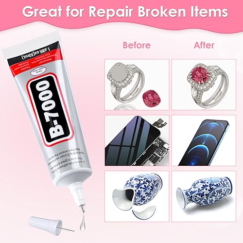 Jollidecor B-7000 Clear Fabric Glue, 2 PCS 50ML Rhinestone Jewelry Glue Super Strong Adhesive for All Purpose DIY Art Crafts Stone Beads Jewelry Repair - style: 2 x 50ml