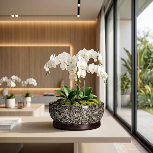Succulent Pots, 10 Inch Ceramic Bonsai Tree Pots, White Leopard - color: White Leopard, size: 10 Inch