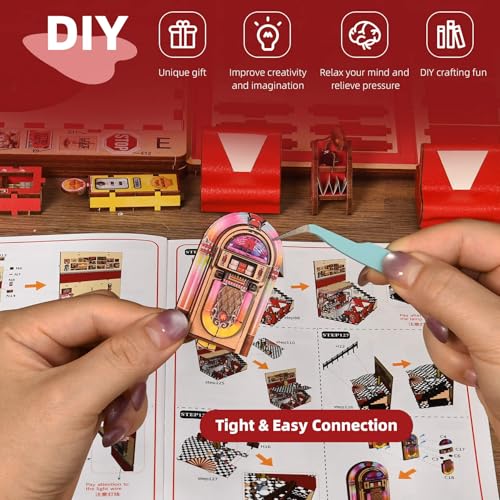 fifijoy Book Nook Kit for Adults, 1950s Diner Bookshelf Insert - color: 1950s Diner