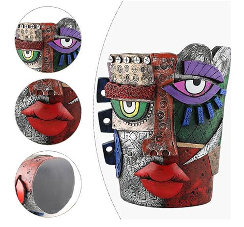 Picasso Abstract Resin Flower Pots Colorful Unique Face Planters Pots Head - color: Mayan Face