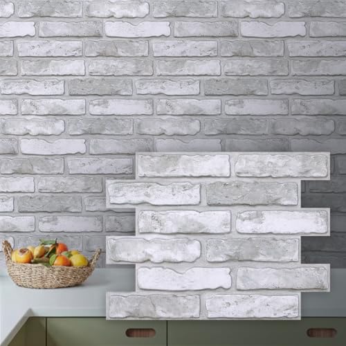 COMSTICKC 3D Peel and Stick Faux Brick Wall Panels for Quick DIY Wall Decor - color: Grey-White