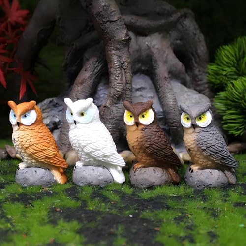 Mini Owl Figurines 4pcs - Fairy Garden Accessories, Miniature Owls for Fairy Garden Decor, Small Owl Gifts for Women Mom Grandma - style: Owl Set of 4