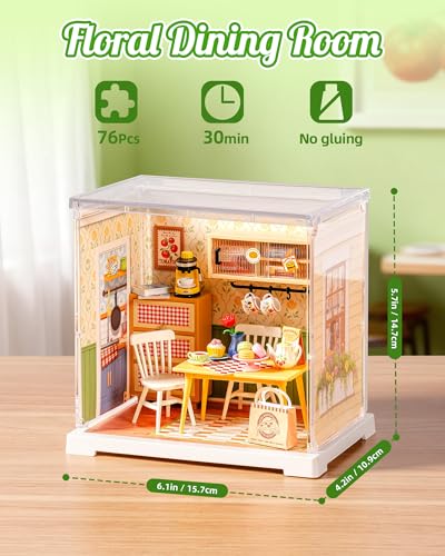 Rolife Super Creator Mini Series, DIY Plastic Miniature Kits Retail Store Series, Mini Model House Building Set for Teens Aged 14+, DIY Crafts/Hobbies for Adults (Floral Dining Room) - style: Floral Dining Room
