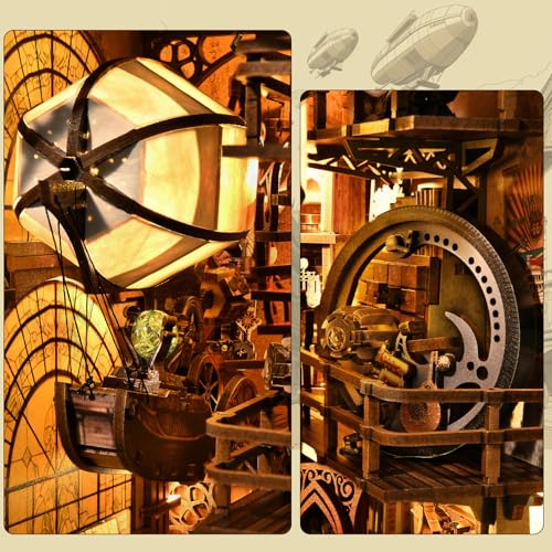 TOYQI Book Nook Kit for Adult, DIY Miniature Dollhouse Kit, Airship Model - color: Uncle's Warehouse