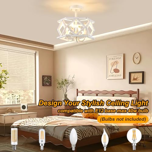 Antique White Semi Flush Mount Ceiling Light, Modern Foyer Lighting Fixture, 4-Light Metal Ceiling Lamp, Small Farmhouse Chandelier for Hallway Entryway Porch Bedroom Kitchen - color: White