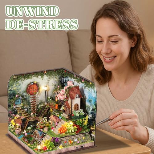 Kisoy DIY Miniature House Kit, Tiny House Kit with Furniture and LED Light for Adults and Teens, DIY Mini House Craft Kit, Decorations/Gifts for Family and Friends（Whispering Woods） - color: Whispering Woods