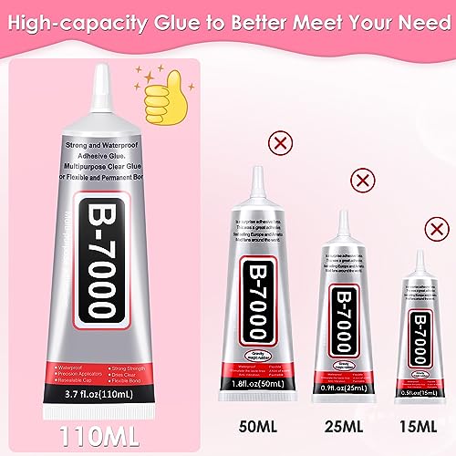 B-7000 Rhinestones Craft Glue, 110ML Clear Adhesive with Precision Tips for DIY Art, Fabric, Cell Phones, Metal, Jewelry Making - style: 1 x 110ml