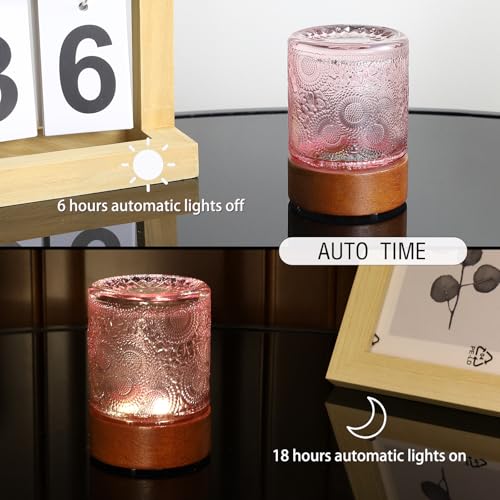 Small Battery Operated Light with Timer,Adult Night Lights for Bedroom,Mini Lamp for Lndoor Use in Bathroom, Hallway,Glass Light Lamp (Pink) - color: Pink