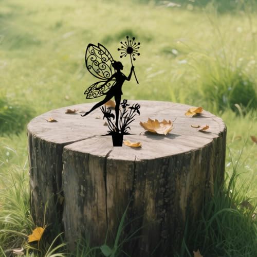 Garden Decorative Flower Elves 3 Piece Set, Metal Fairy Tale Statue, Suitable for Yard, Flower Pot, Lawn, Decoration Gift - color: A-black03
