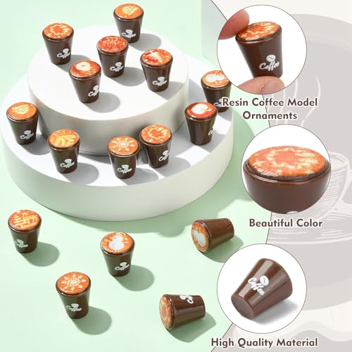 Stiesy 40 Pcs Mini Coffee Cup Collection Resin Espresso Model Decor Miniature Drink Figurines for Barista Theme Shelf Display Coconut Brown Kitchen Decor - color: Brown Coffee Cup-40pcs